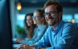 Ein strahlender, lichtdurchfluteter Büroraum mit fokussierten IT-Sicherheits-Experten an modernen Computern, deren freundliche Gesichter und konzentrierte Haltung die Dringlichkeit und Zuversicht im Umgang mit den Herausforderungen moderner KI-Systeme wie Gemini authentisch widerspiegeln.