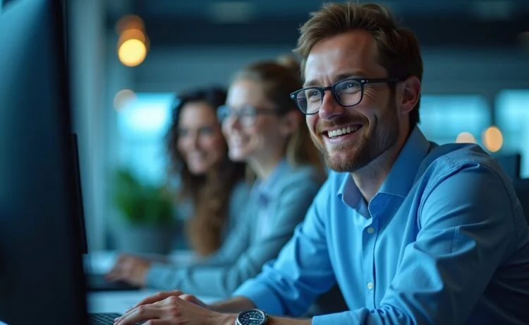 Ein strahlender, lichtdurchfluteter Büroraum mit fokussierten IT-Sicherheits-Experten an modernen Computern, deren freundliche Gesichter und konzentrierte Haltung die Dringlichkeit und Zuversicht im Umgang mit den Herausforderungen moderner KI-Systeme wie Gemini authentisch widerspiegeln.