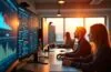 Ein warm beleuchtetes, modernes Büro mit sympathisch konzentrierten Entwickler:innen vor großen Bildschirmen, die dynamisch komplexe Daten visualisieren und gemeinschaftlich an Kubernetes-Konfigurationen arbeiten, während das Tageslicht sanft durch Panoramafenster fällt und eine Atmosphäre von Fortschritt, Teamgeist und technologischer Sicherheit schafft.