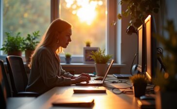 Ein warmes, hell erleuchtetes Büro mit entspannt konzentrierten IT-Spezialist:innen, die an modernen Rechnern lebhaft über Netzwerkstrukturen diskutieren, während durch große Fenster sanftes Tageslicht die fortschrittliche Cloud- und Kubernetes-Umgebung in natürlichem Glanz erstrahlen lässt.