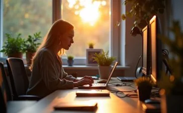 Ein warmes, hell erleuchtetes Büro mit entspannt konzentrierten IT-Spezialist:innen, die an modernen Rechnern lebhaft über Netzwerkstrukturen diskutieren, während durch große Fenster sanftes Tageslicht die fortschrittliche Cloud- und Kubernetes-Umgebung in natürlichem Glanz erstrahlen lässt.