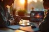 Ein hell erleuchteter Arbeitsplatz mit einem modernen Smartphone und Tablet, auf deren Bildschirmen lebendige Video-Editing-Apps zu sehen sind, umgeben von warmem Tageslicht und einer inspirierenden, kreativen Atmosphäre voller konzentrierter Nutzer, die mit Begeisterung an mobilen Videoprojekten arbeiten.